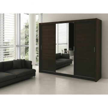 Dulap Monako dulap cu usi culisante din pal melaminat cu feronerie de calitate și compartimentare practică, 250x61x215 cm, wenge