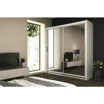 Dulap Paris dulap cu usi culisante din pal melaminat cu feronerie de calitate și compartimentare practică, 203x61x215 cm, alb Dulap Paris dulap cu usi culisante din pal melaminat cu feronerie de calitate și compartimentare practică, 203x61x215 cm, alb