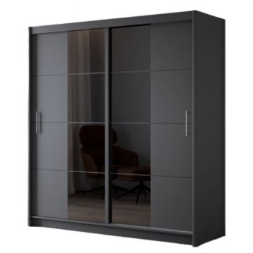 Dulap Porto 2 dulap cu oglinda si usi culisante din pal melaminat cu feronerie de calitate și compartimentare practică, 203x61x215 cm, grafit Dulap Porto 2 dulap cu oglinda si usi culisante din pal melaminat cu feronerie de calitate și compartimentare practică, 203x61x215 cm, grafit