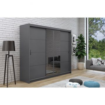 Dulap Porto 2 dulap cu usi culisante din pal melaminat cu feronerie de calitate și compartimentare practică, 250x61x215 cm, grafit