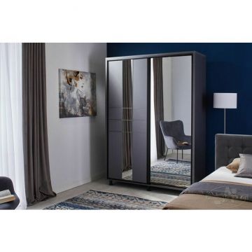 Dulap Rio, uși glisante cu oglindă, PAL melaminat, 160x58x224 cm, grafit Dulap Rio, uși glisante cu oglindă, PAL melaminat, 160x58x224 cm, grafit