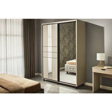 Dulap Rio, uși glisante cu oglindă, rame decorative și rafturi reglabile, PAL melaminat, 160x224x58 cm, Fungo Dulap Rio, uși glisante cu oglindă, rame decorative și rafturi reglabile, PAL melaminat, 160x224x58 cm, Fungo