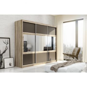 Dulap Salwador dulap cu usi culisante din pal melaminat cu feronerie de calitate și compartimentare practică, 250x61x215 cm, maro