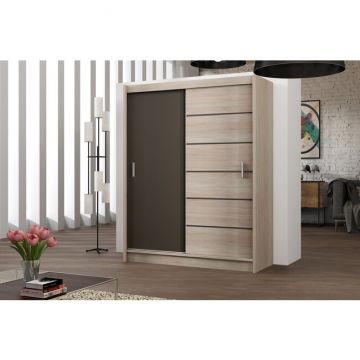 Dulap Sewilla dulap cu usi culisante din pal melaminat cu feronerie de calitate și compartimentare practică, 203x61x215 cm, stejar Sonoma