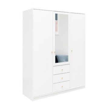 Dulap Siena D3, compartimentare eficientă și oglinzi incluse, PAL melaminat, 149x58x200 cm, alb
