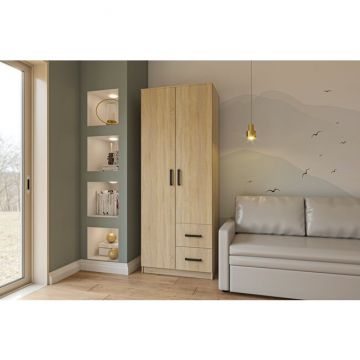 Dulap Simple Sonoma 2D cu sertare, structură PAL melaminat, design modern, 205x80x52 cm, Sonoma Dulap Simple Sonoma 2D cu sertare, structură PAL melaminat, design modern, 205x80x52 cm, Sonoma
