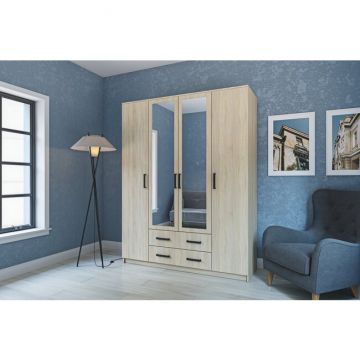 Dulap Simple Sonoma 4D, structură PAL melaminat, compartimentare eficientă, design minimalist, 205x160x52 cm, Sonoma