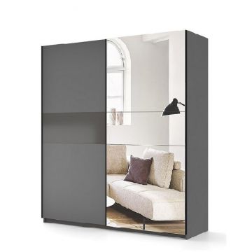 Dulap Teo cu uși culisante, compartimentare eficientă și design elegant, material PAL și MDF, 200 cm, gri