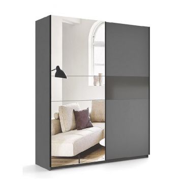 Dulap Teo cu uși culisante, sistem glisant modern, material PAL și MDF, 211.5x150x61.5 cm, gri Dulap Teo cu uși culisante, sistem glisant modern, material PAL și MDF, 211.5x150x61.5 cm, gri