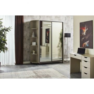 Dulap Venus, uși glisante cu oglindă securizată, rafturi reglabile și bară umerașe, PAL melaminat, 160x224x58 cm, Fungo Dulap Venus, uși glisante cu oglindă securizată, rafturi reglabile și bară umerașe, PAL melaminat, 160x224x58 cm, Fungo