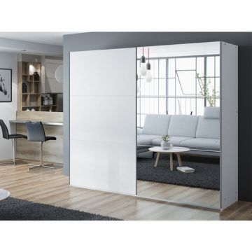 Dulap Vigo cu uși culisante și structură modernă, pal melaminat, 250x65x215 cm, alb