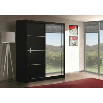 Dulap Vista cu uși culisante și bandă decorativă, pal melaminat, 150x61x215 cm, alb Dulap Vista cu uși culisante și bandă decorativă, pal melaminat, 150x61x215 cm, alb