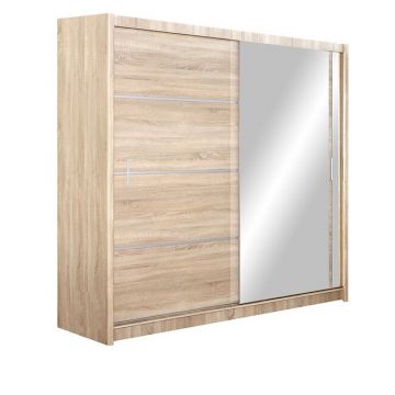 Dulap Vista cu uși glisante și oglinzi, pal melaminat, 203x61x215 cm, alb