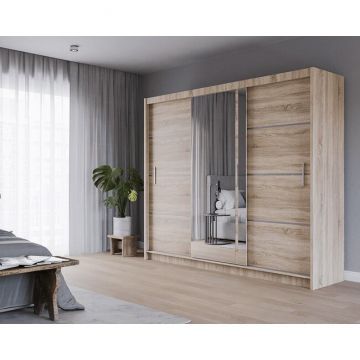 Dulap Vista, design modern + compartimentare practică, PAL melaminat, 250x61x215 cm, Sonoma