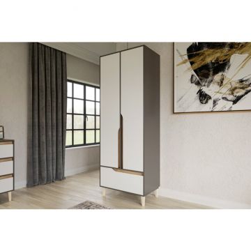 Dulap Wood 2D1S, 2 uși + 1 sertar, spațiu interior generos, structură PAL melaminat, 220x80x50 cm, personalizabil Dulap Wood 2D1S, 2 uși + 1 sertar, spațiu interior generos, structură PAL melaminat, 220x80x50 cm, personalizabil