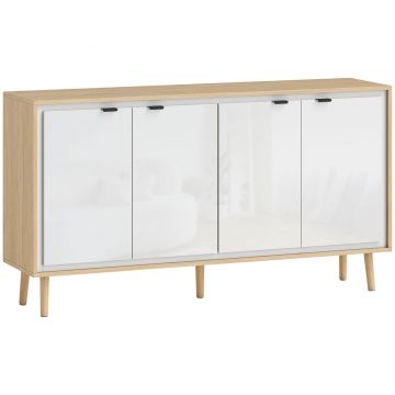 HOMCOM Bufet Modern cu 4 Uși și Raft Reglabil 141x35x77cm Alb și Stejar | Aosom Romania