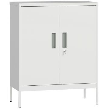 HOMCOM Dulap de Birou din Oțel cu 2 Rafturi Reglabile cu Sistem de Încuiere și 2 Chei, 80x40x100 cm, Alb | Aosom Romania HOMCOM Dulap de Birou din Oțel cu 2 Rafturi Reglabile cu Sistem de Încuiere și 2 Chei, 80x40x100 cm, Alb | Aosom Romania