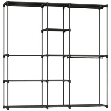 HOMCOM Dulap Garderobă din Material Textil cu 8 Rafturi și 3 Bare pentru Agățat, 182x43x185 cm, Negru | Aosom Romania