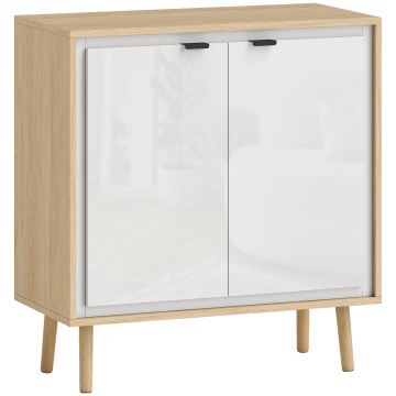 HOMCOM Dulap Modern cu 2 Uși și Raft Reglabil 72x35x77cm Alb și Stejar | Aosom Romania