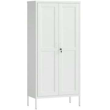 HOMCOM Dulap pentru Birou în Oțel cu 3 Rafturi Reglabile cu Serratură și 2 Chei, 80x40x175 cm, Alb | Aosom Romania HOMCOM Dulap pentru Birou în Oțel cu 3 Rafturi Reglabile cu Serratură și 2 Chei, 80x40x175 cm, Alb | Aosom Romania