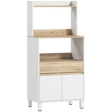 HOMCOM Dulap pentru Microunde din Lemn cu Raft, Blat Deschis, Sertar și Dulap, 60x40x131 cm, Alb | Aosom Romania HOMCOM Dulap pentru Microunde din Lemn cu Raft, Blat Deschis, Sertar și Dulap, 60x40x131 cm, Alb | Aosom Romania