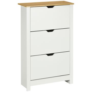 HOMCOM Dulap Slim pentru 18 Pantofi, 3 Sertare cu 2 Rafturi Reglabile Alb | Aosom Romania