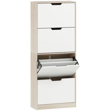 HOMCOM Dulap Subțire pentru Pantofi cu 4 Sertare pentru 16 de Perechi de Pantofi 62.5x26x156 cm, Culoare Lemn și Alb | Aosom Romania HOMCOM Dulap Subțire pentru Pantofi cu 4 Sertare pentru 16 de Perechi de Pantofi 62.5x26x156 cm, Culoare Lemn și Alb | Aosom Romania