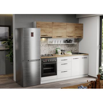 Mobila Bucatarie alba cu lemn Aroma - 10 - 200 cm Mobila Bucatarie alba cu lemn Aroma - 10 - 200 cm