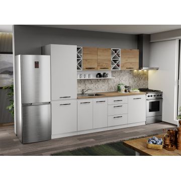 Mobila Bucatarie alba cu lemn Aroma - 13 - 260 cm Mobila Bucatarie alba cu lemn Aroma - 13 - 260 cm