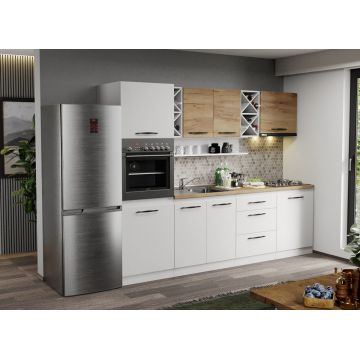 Mobila Bucatarie alba cu lemn Aroma - 14 - 260 cm Mobila Bucatarie alba cu lemn Aroma - 14 - 260 cm