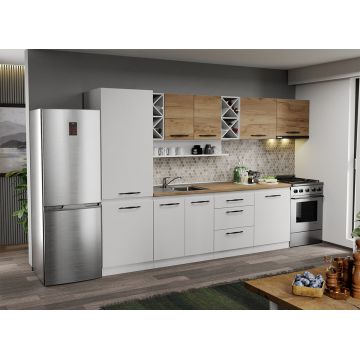 Mobila Bucatarie alba cu lemn Aroma - 15 - 320 cm Mobila Bucatarie alba cu lemn Aroma - 15 - 320 cm