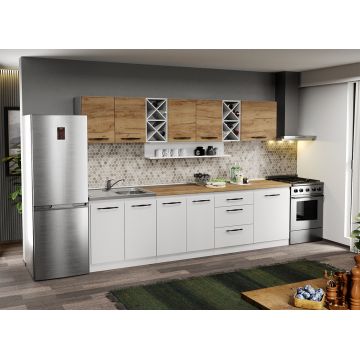 Mobila Bucatarie alba cu lemn Aroma - 17 - 280 cm Mobila Bucatarie alba cu lemn Aroma - 17 - 280 cm