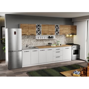 Mobila Bucatarie alba cu lemn Aroma - 18 - 340 cm Mobila Bucatarie alba cu lemn Aroma - 18 - 340 cm