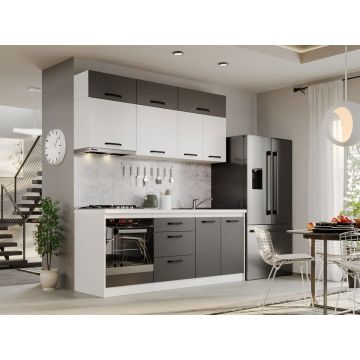 Mobila Bucatarie Fog Alb+Gri - 47 - 200 cm Mobila Bucatarie Fog Alb+Gri - 47 - 200 cm