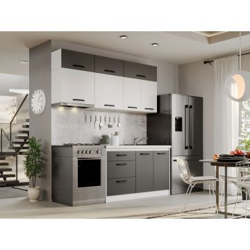 Mobila Bucatarie Fog Alb+Gri - 48 - 200 cm Mobila Bucatarie Fog Alb+Gri - 48 - 200 cm