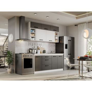 Mobila Bucatarie Fog Alb+Gri - 52 - 180 cm Mobila Bucatarie Fog Alb+Gri - 52 - 180 cm