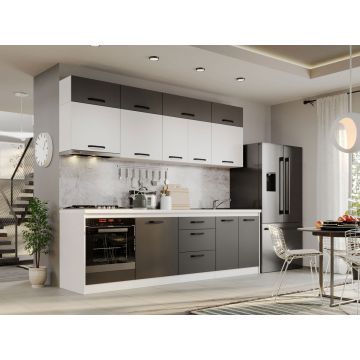 Mobila Bucatarie Fog Alb+Gri - 53 - 260 cm Mobila Bucatarie Fog Alb+Gri - 53 - 260 cm