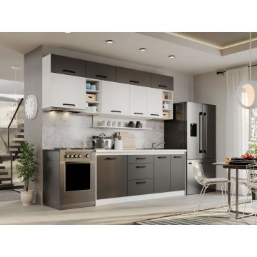 Mobila Bucatarie Fog Alb+Gri - 54 - 260 cm Mobila Bucatarie Fog Alb+Gri - 54 - 260 cm