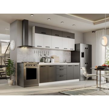 Mobila Bucatarie Fog Alb+Gri - 58 - 220 cm Mobila Bucatarie Fog Alb+Gri - 58 - 220 cm