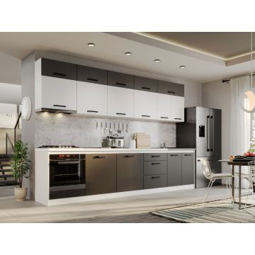 Mobila Bucatarie Fog Alb+Gri - 62 - 320 cm Mobila Bucatarie Fog Alb+Gri - 62 - 320 cm