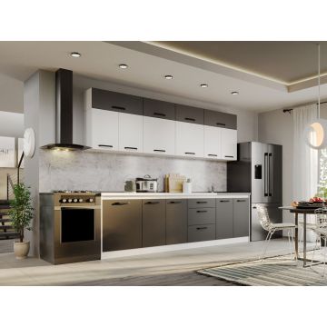 Mobila Bucatarie Fog Alb+Gri - 67 - 280 cm Mobila Bucatarie Fog Alb+Gri - 67 - 280 cm