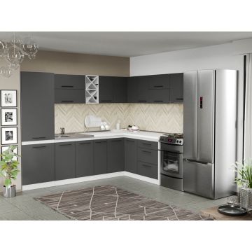 Mobila Bucatarie gri Sofi pe colt - 134 - 270/220 cm Mobila Bucatarie gri Sofi pe colt - 134 - 270/220 cm