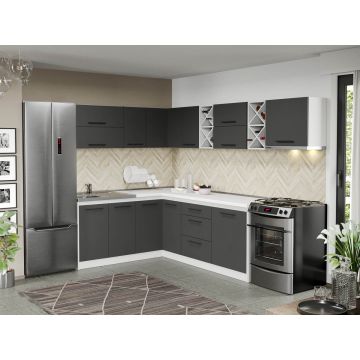 Mobila Bucatarie gri Sofi pe colt - 142 - 180/280 cm Mobila Bucatarie gri Sofi pe colt - 142 - 180/280 cm