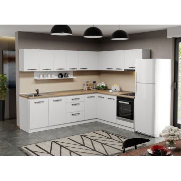 Mobila Bucatarie pe colt alba Aroma - 19 - 260x200 cm Mobila Bucatarie pe colt alba Aroma - 19 - 260x200 cm