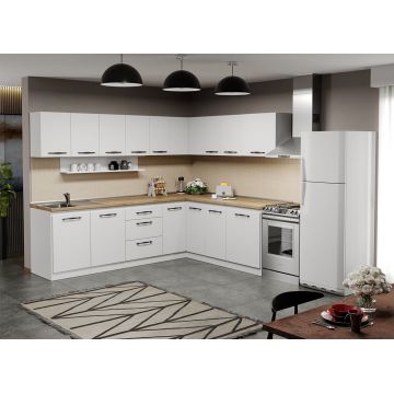 Mobila Bucatarie pe colt alba Aroma - 20 - 260x200 cm Mobila Bucatarie pe colt alba Aroma - 20 - 260x200 cm