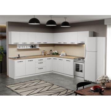 Mobila Bucatarie pe colt alba Aroma - 21 - 260x260 cm Mobila Bucatarie pe colt alba Aroma - 21 - 260x260 cm