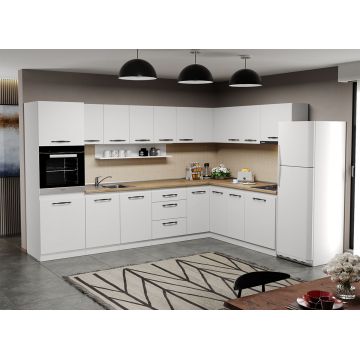 Mobila Bucatarie pe colt alba Aroma - 22 - 320x200 cm Mobila Bucatarie pe colt alba Aroma - 22 - 320x200 cm