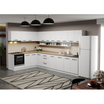 Mobila bucatarie pe colt alba Aroma - 25 - 200x340 cm Mobila bucatarie pe colt alba Aroma - 25 - 200x340 cm