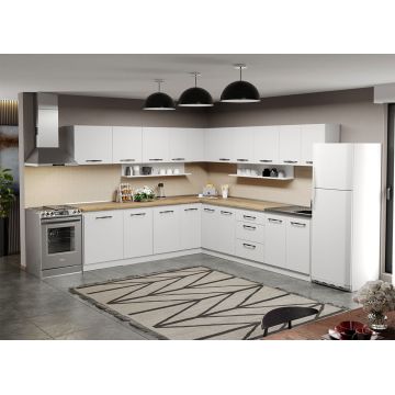 Mobila Bucatarie pe colt alba Aroma - 29 - 260x280 cm Mobila Bucatarie pe colt alba Aroma - 29 - 260x280 cm