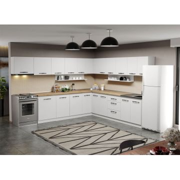 Mobila Bucatarie pe colt alba Aroma - 30 - 320x280 cm Mobila Bucatarie pe colt alba Aroma - 30 - 320x280 cm